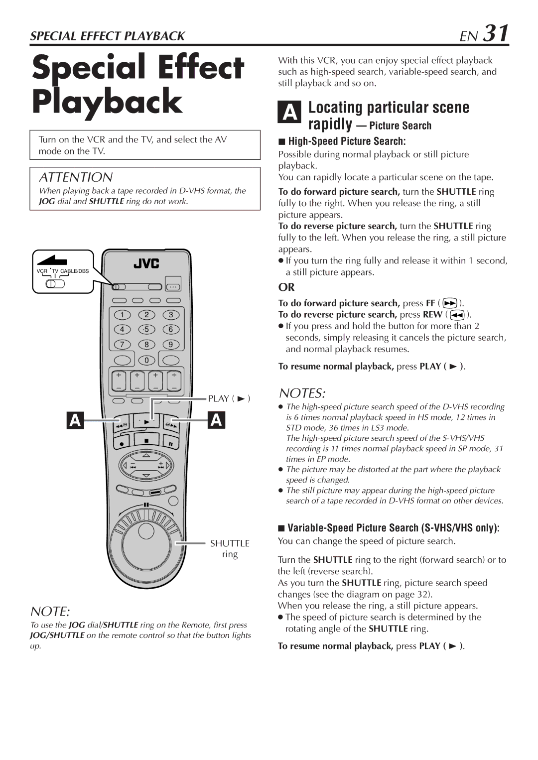 JVC HM-DH30000U manual Special Effect Playback, Locating particular scene, Rapidly Picture Search High-Speed Picture Search 