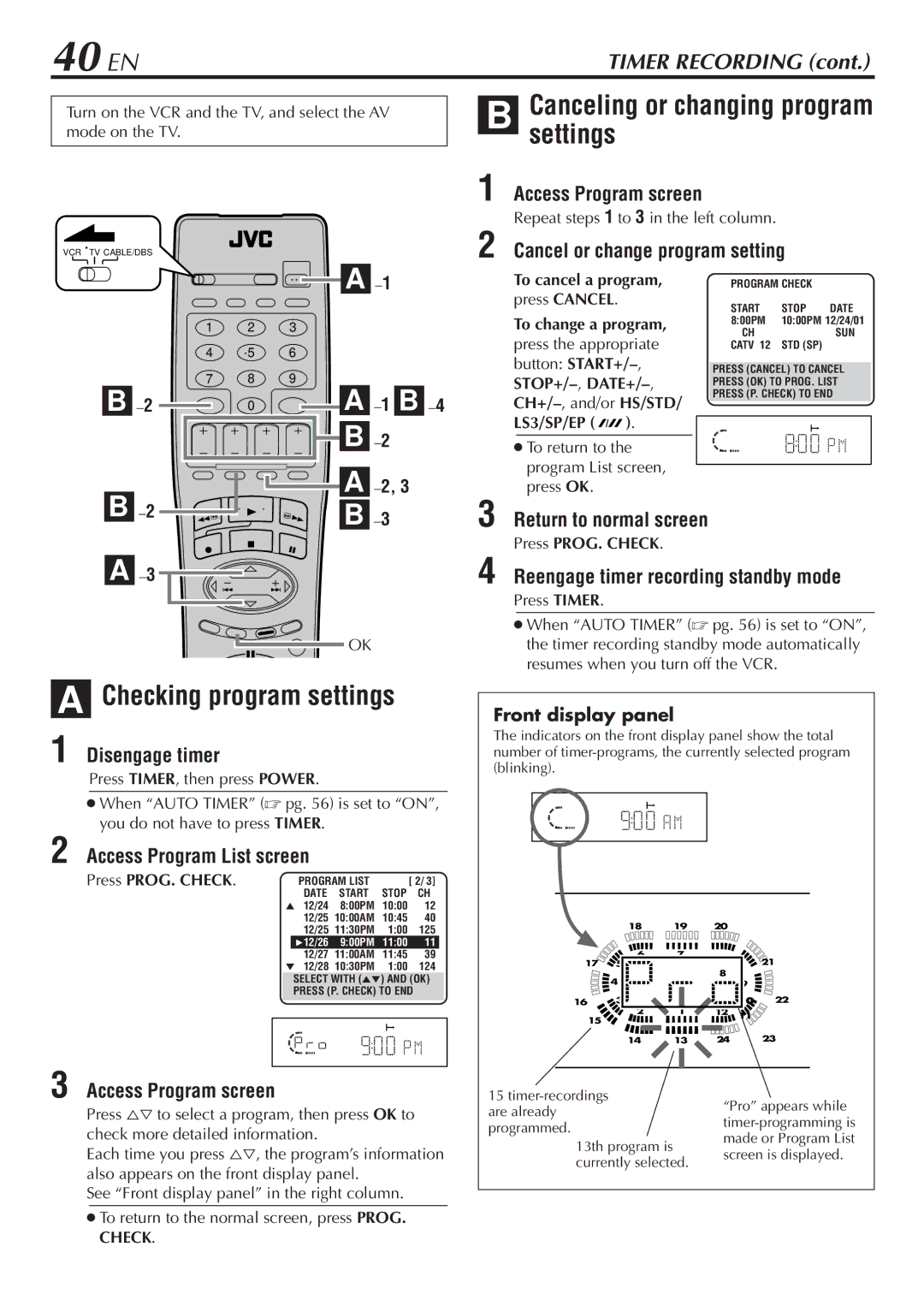 JVC HM-DH30000U manual 40 EN, Checking program settings 