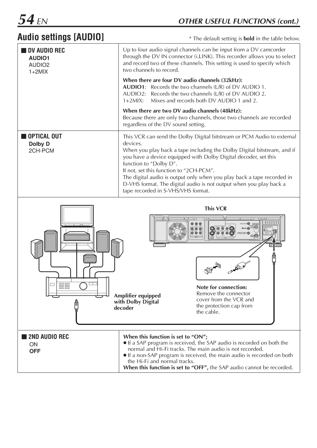 JVC HM-DH30000U manual 54 EN, Audio settings Audio 