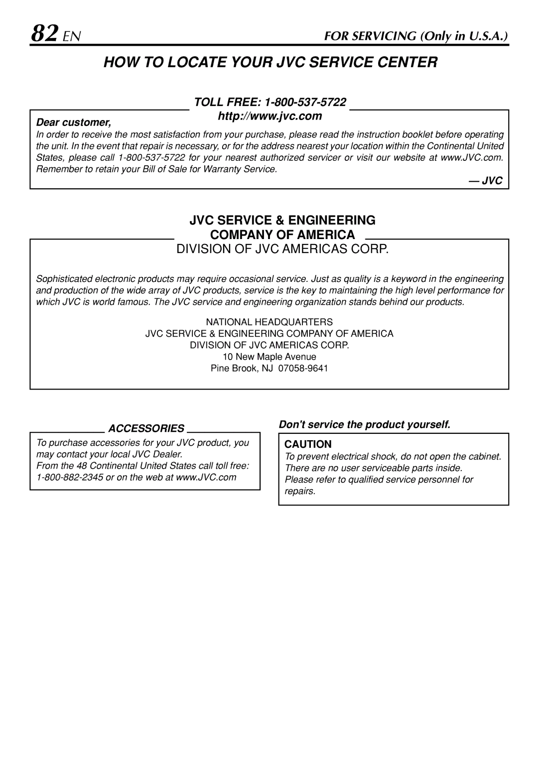 JVC HM-DH30000U manual 82 EN, HOW to Locate Your JVC Service Center 