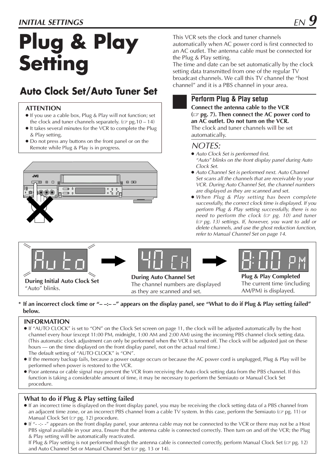 JVC HM-DH30000U manual Plug & Play Setting, Perform Plug & Play setup, What to do if Plug & Play setting failed 