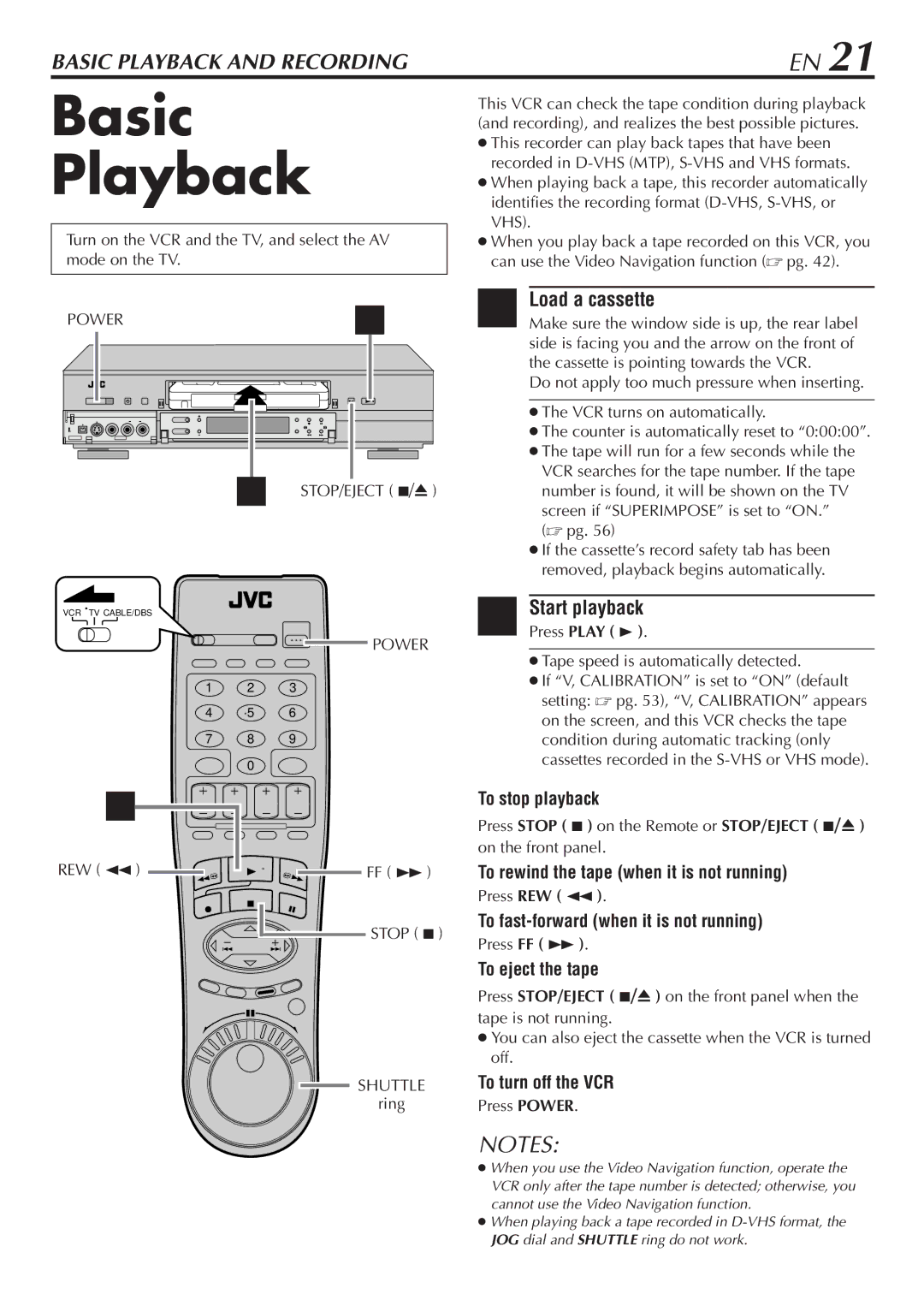 JVC HM-DH30000U manual Basic Playback, Load a cassette, Start playback 