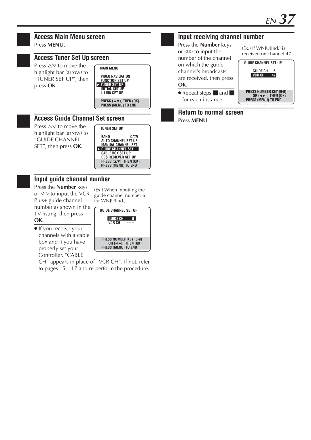 JVC HM-DH30000U manual Access Guide Channel Set screen, Input guide channel number, SET, then press OK 