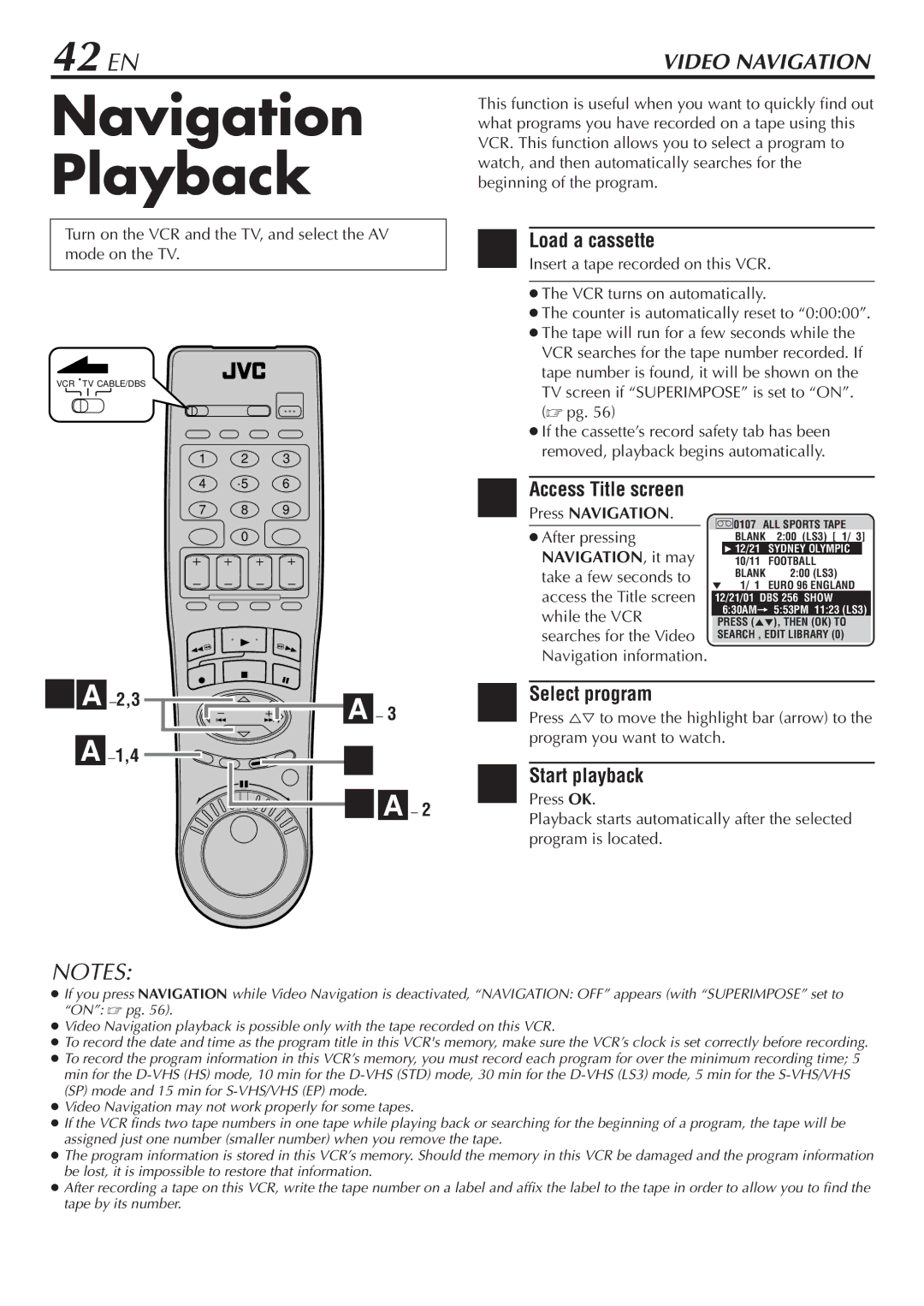 JVC HM-DH30000U manual Navigation Playback, 42 EN, Select program, 2,3 