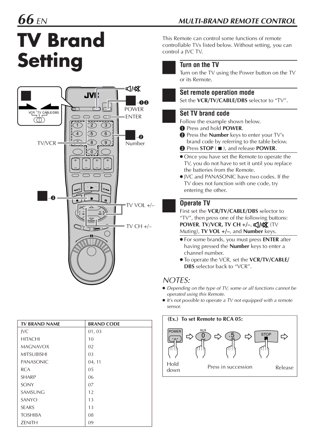 JVC HM-DH30000U manual TV Brand Setting, 66 EN 