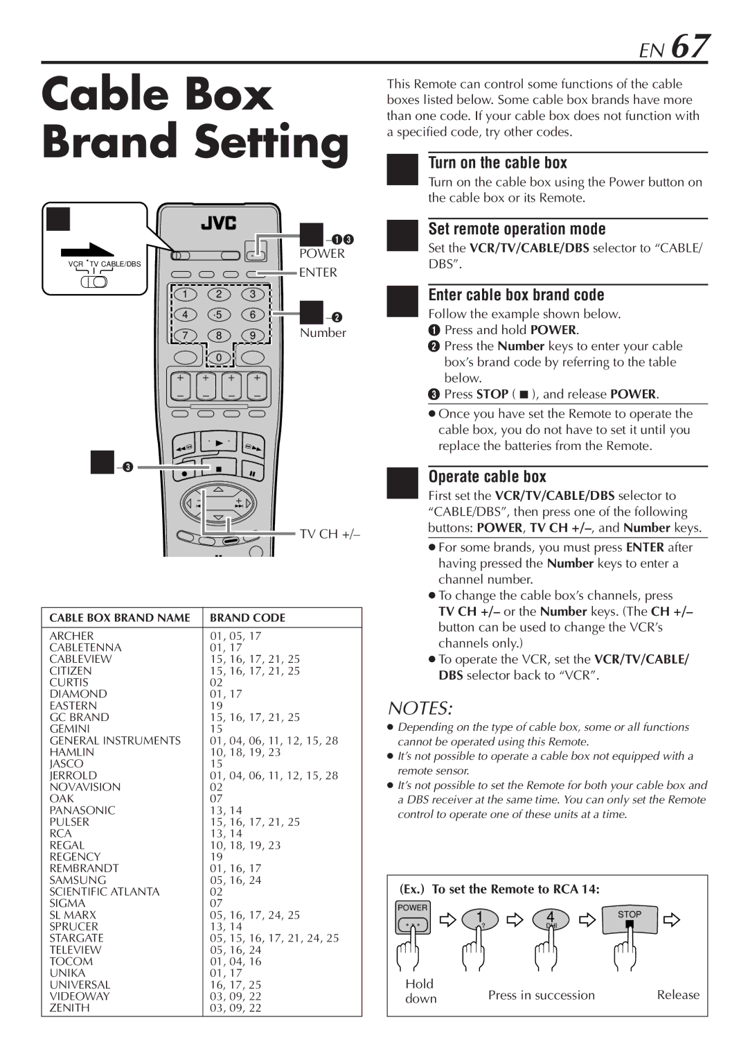 JVC HM-DH30000U manual Cable Box Brand Setting, Turn on the cable box, Enter cable box brand code, Operate cable box 