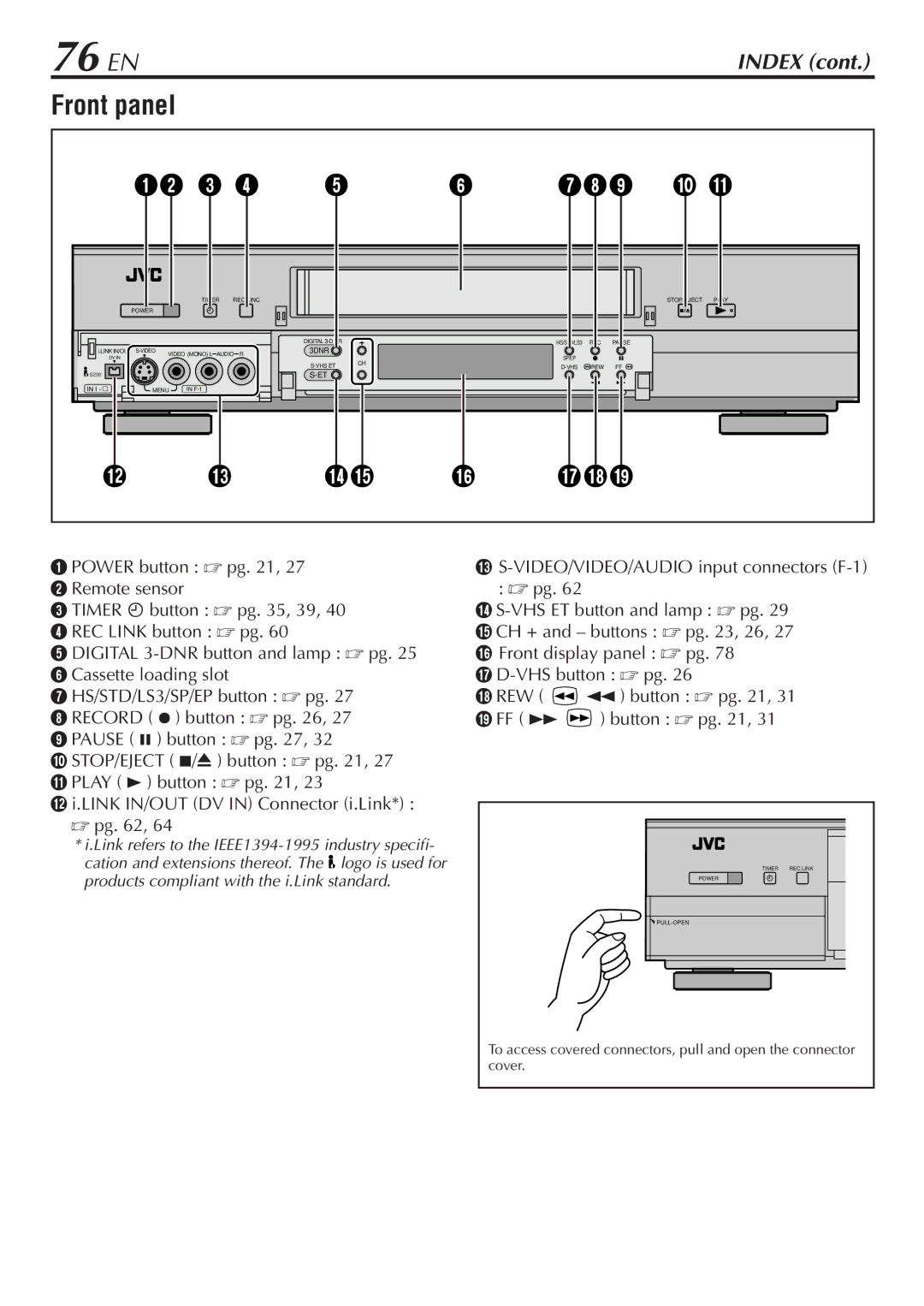 JVC HM-DH30000U manual 76 EN, Front panel 