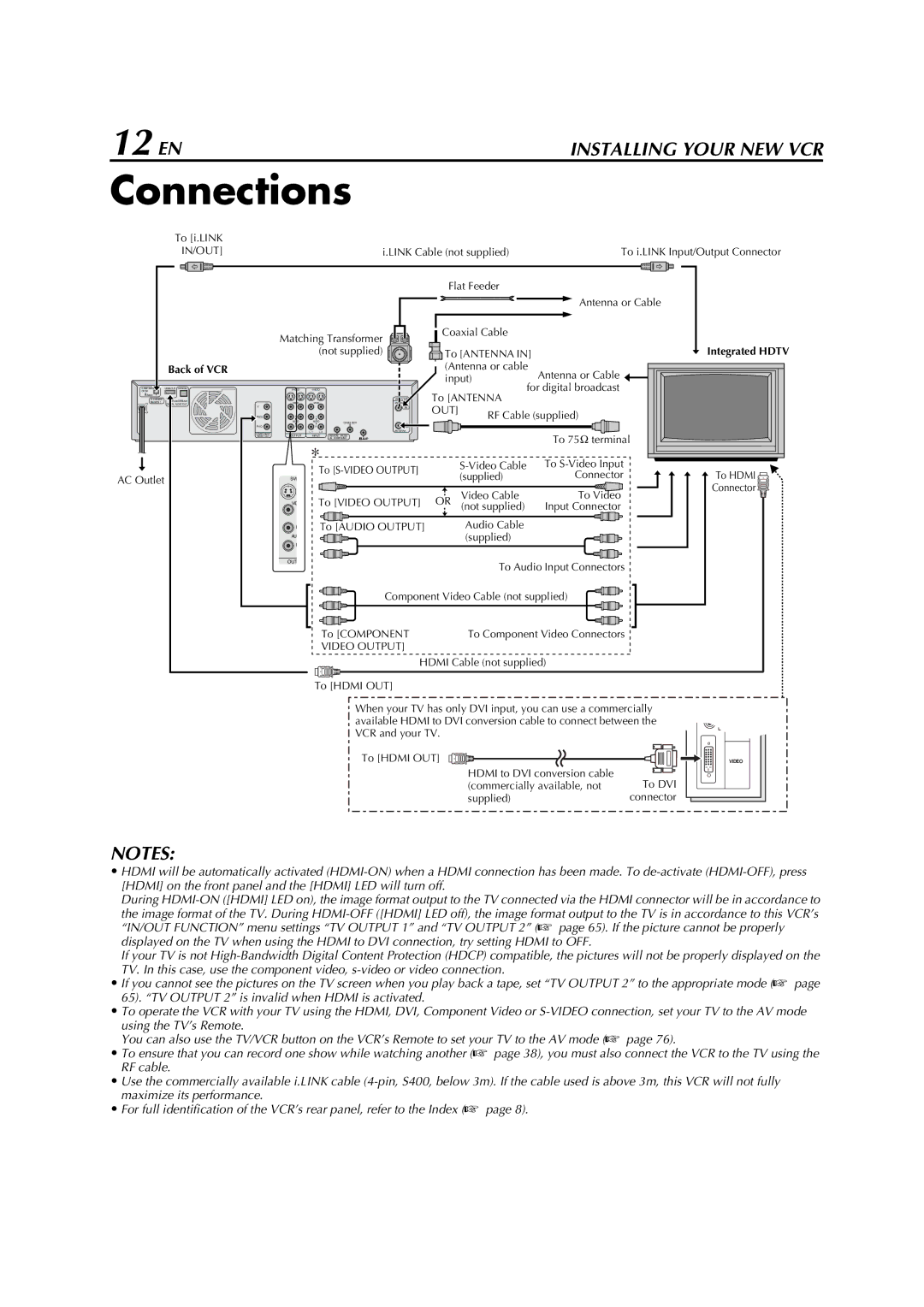 JVC HM-DH5U manual Connections, 12 EN 