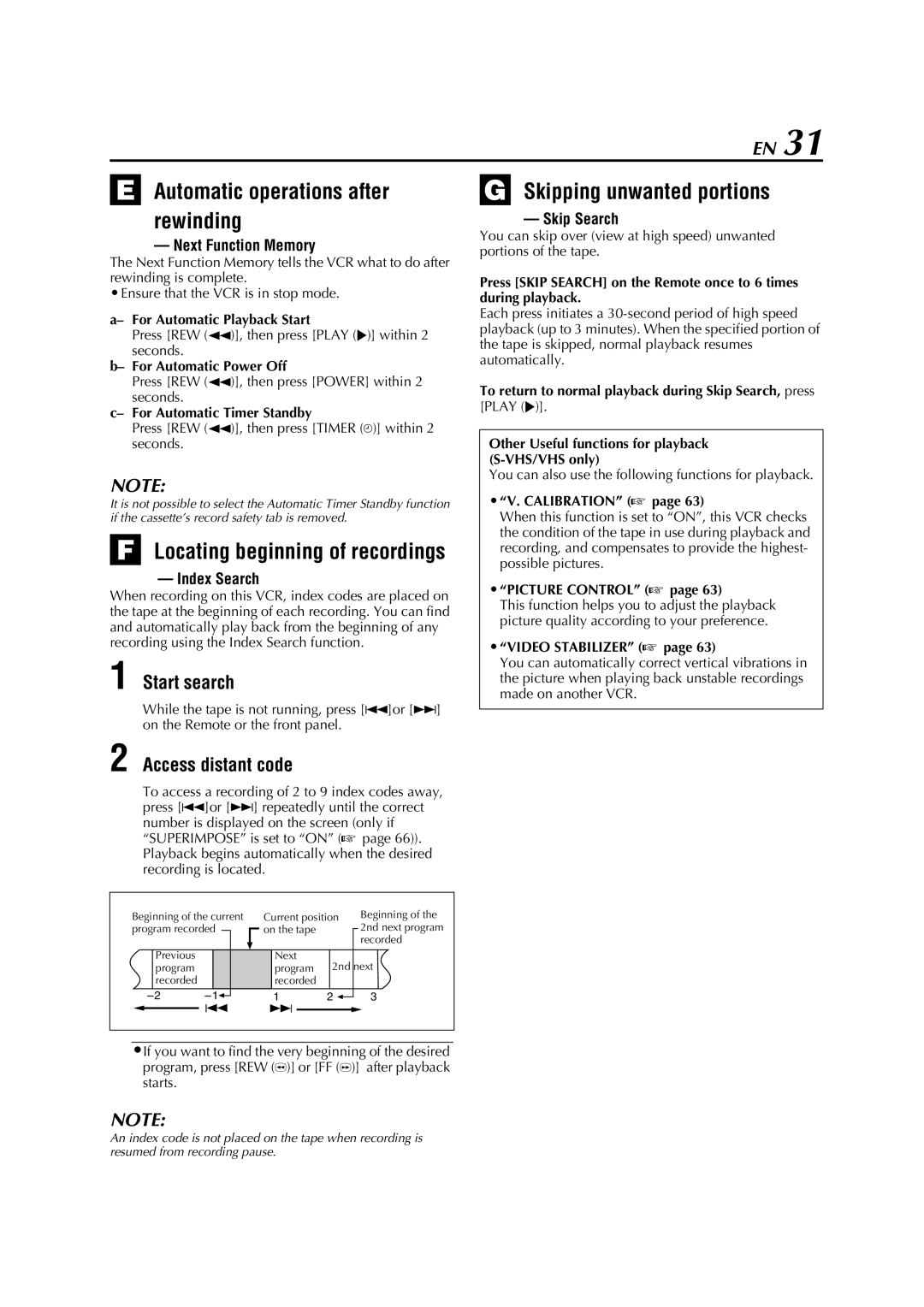 JVC HM-DH5U manual Automatic operations after rewinding, Skipping unwanted portions, Start search, Access distant code 