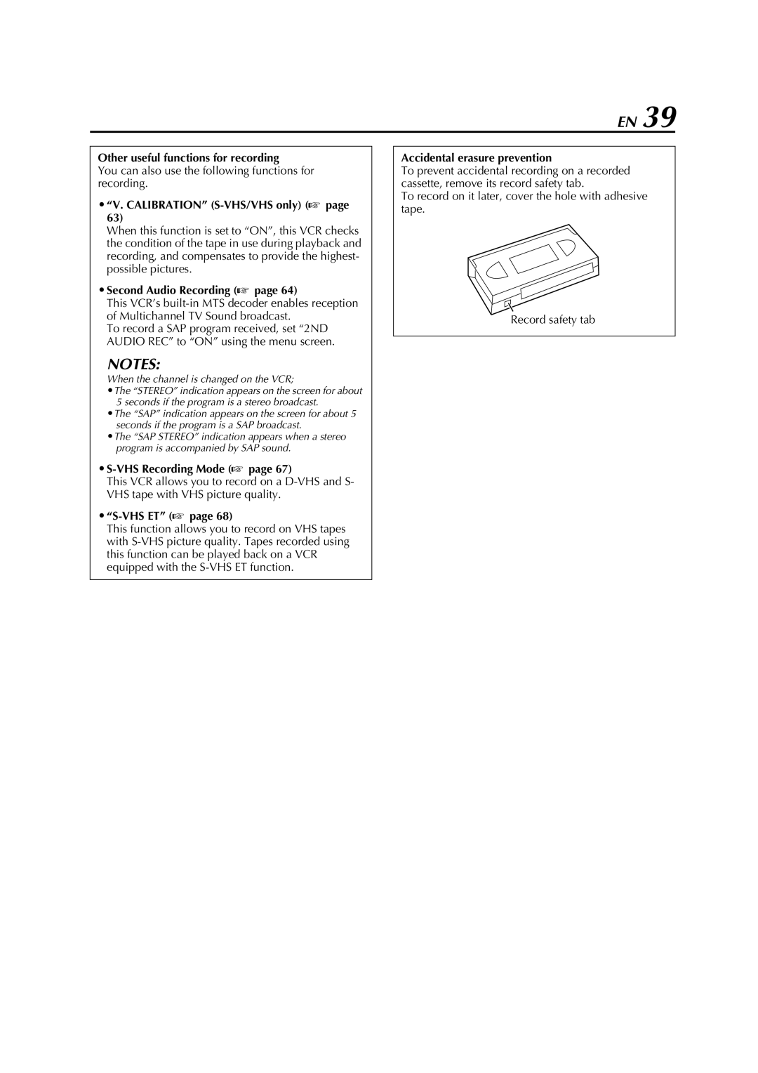 JVC HM-DH5U manual Other useful functions for recording, Calibration S-VHS/VHS only a, Second Audio Recording a, VHS ET a 