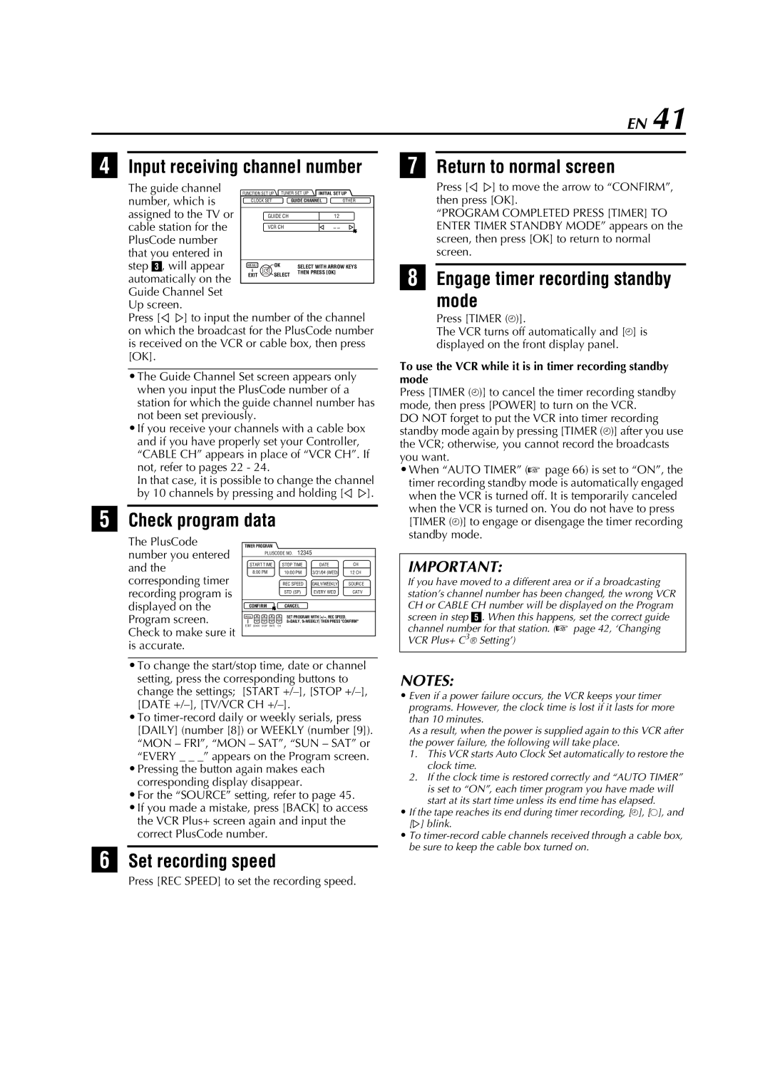 JVC HM-DH5U manual Check program data Return to normal screen, Engage timer recording standby Mode 