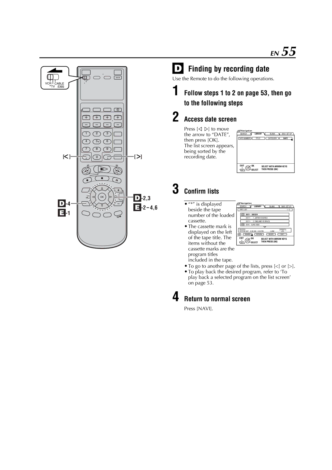 JVC HM-DH5U manual Finding by recording date 