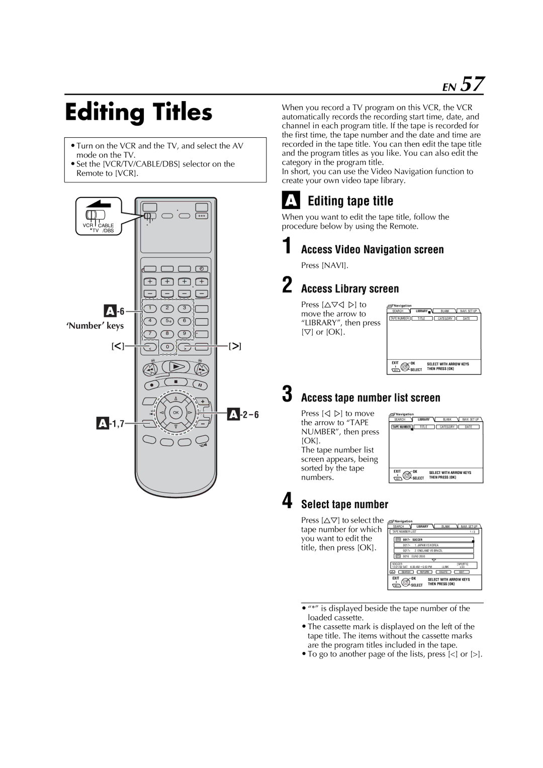 JVC HM-DH5U manual Editing Titles, Editing tape title 