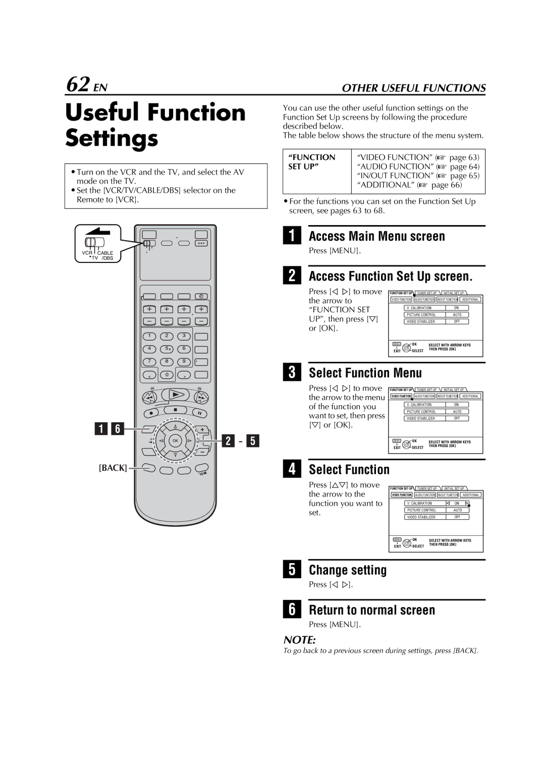 JVC HM-DH5U manual Useful Function Settings, 62 EN 