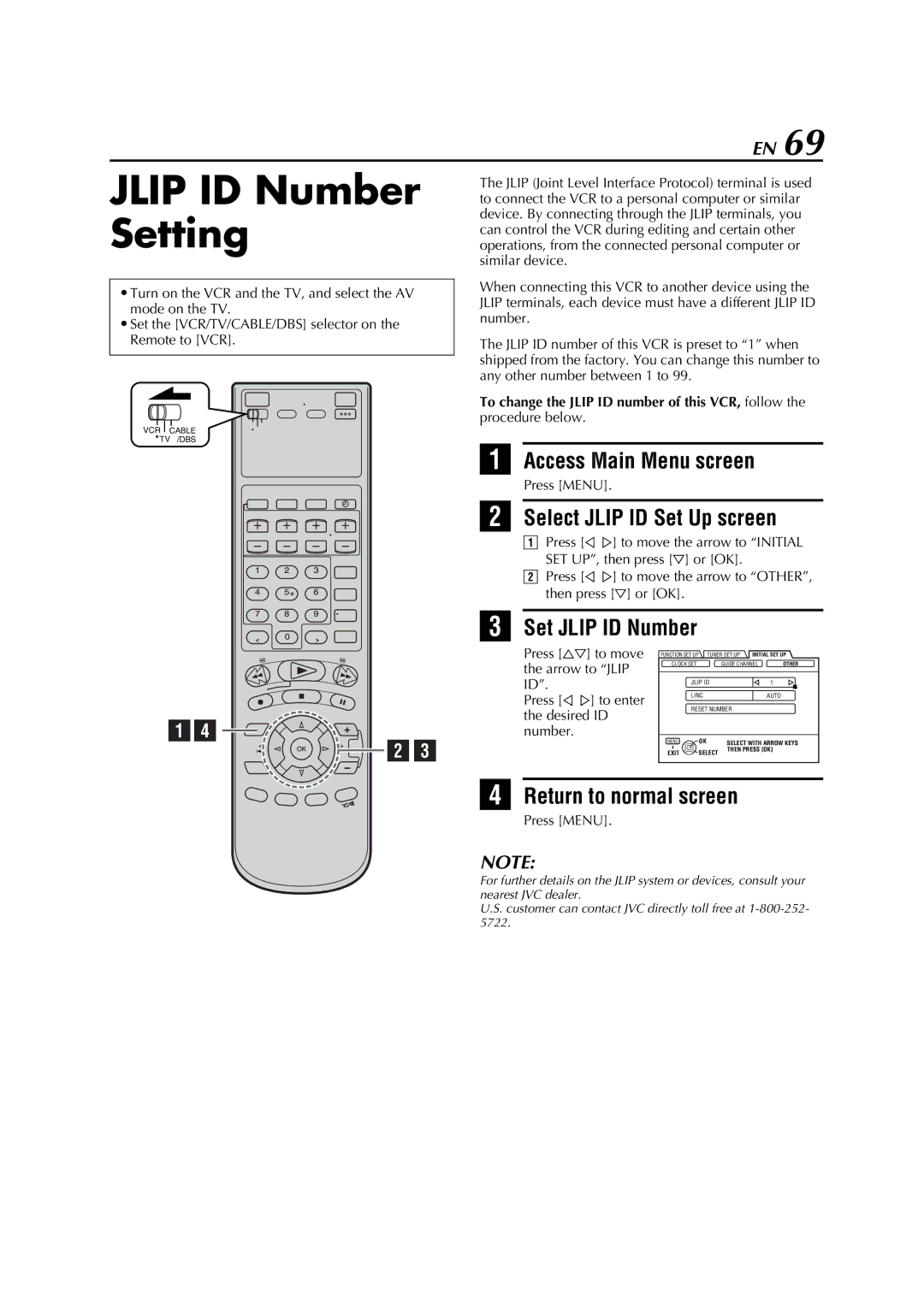 JVC HM-DH5U manual Jlip ID Number Setting, Select Jlip ID Set Up screen, Set Jlip ID Number 