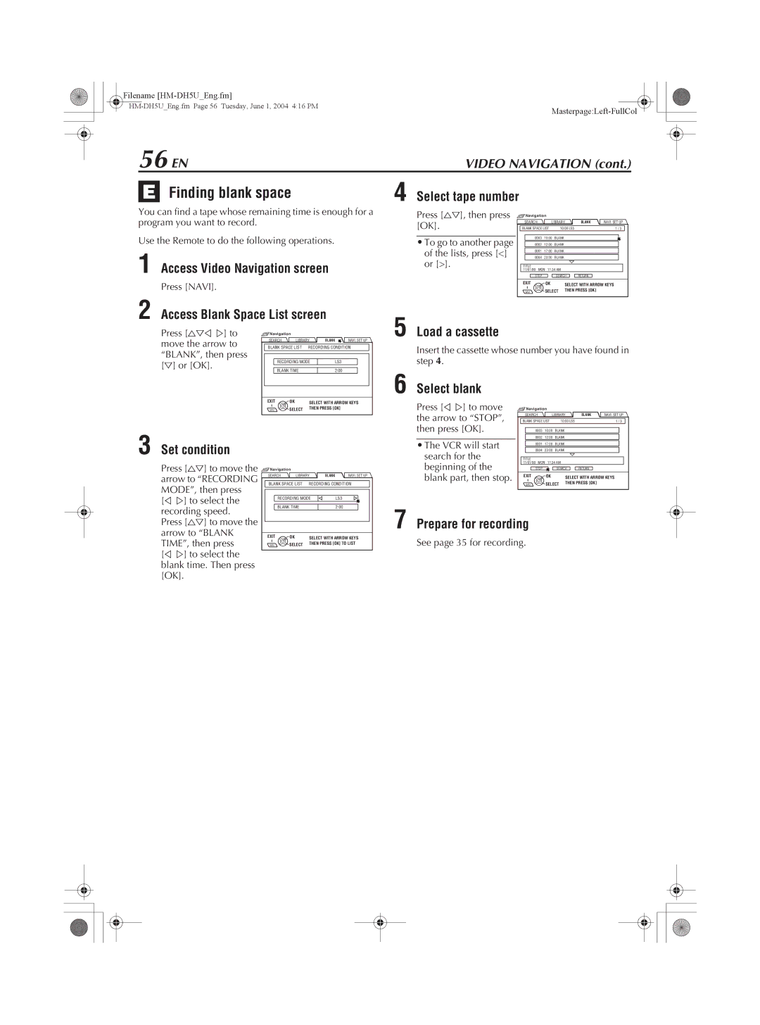 JVC HM-DH5U manual 56 EN 