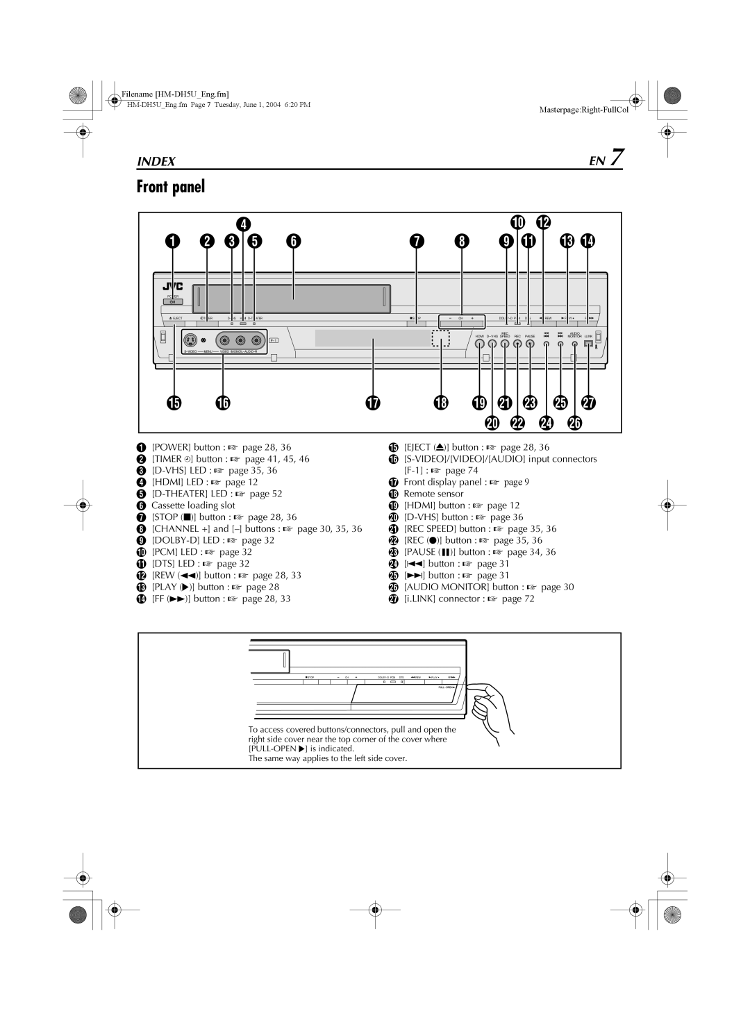 JVC HM-DH5U manual Front panel, C E F I K M N 