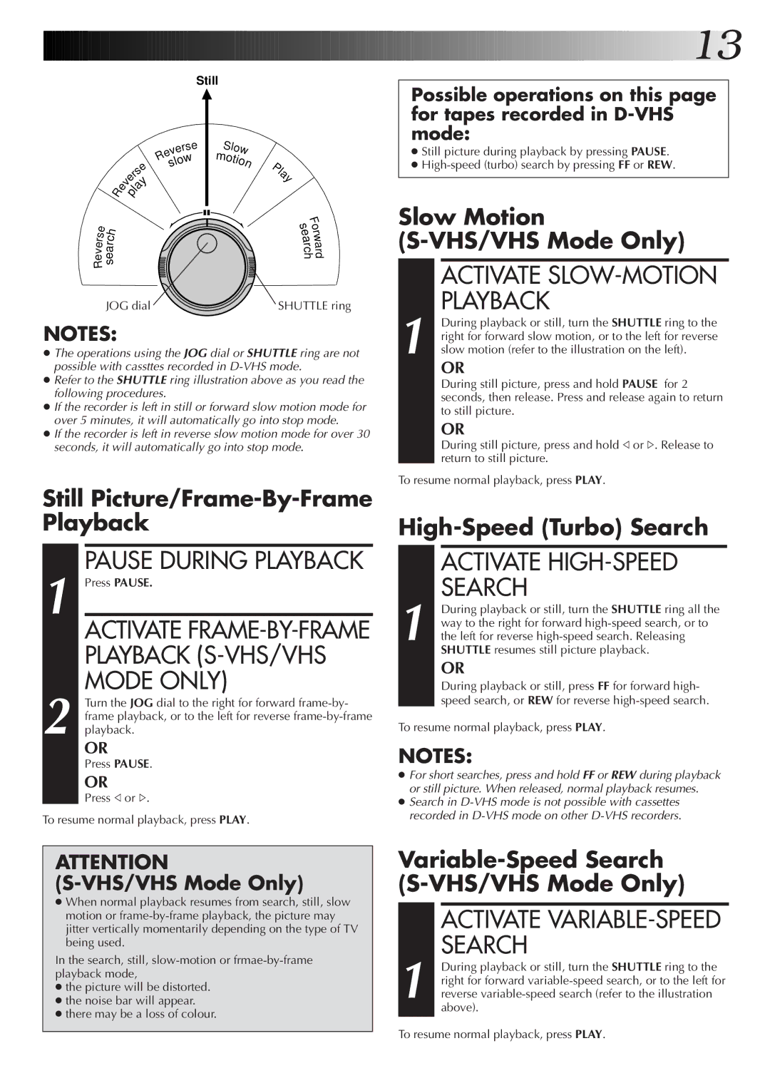 JVC HM-DR10000EK setup guide Pause During Playback, Activate HIGH-SPEED Search 