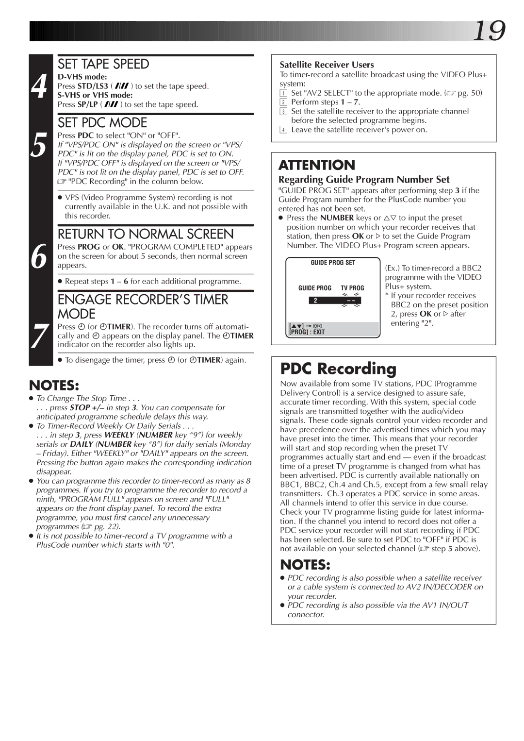 JVC HM-DR10000EK setup guide PDC Recording, SET PDC Mode, Return to Normal Screen, Engage RECORDER’S Timer 