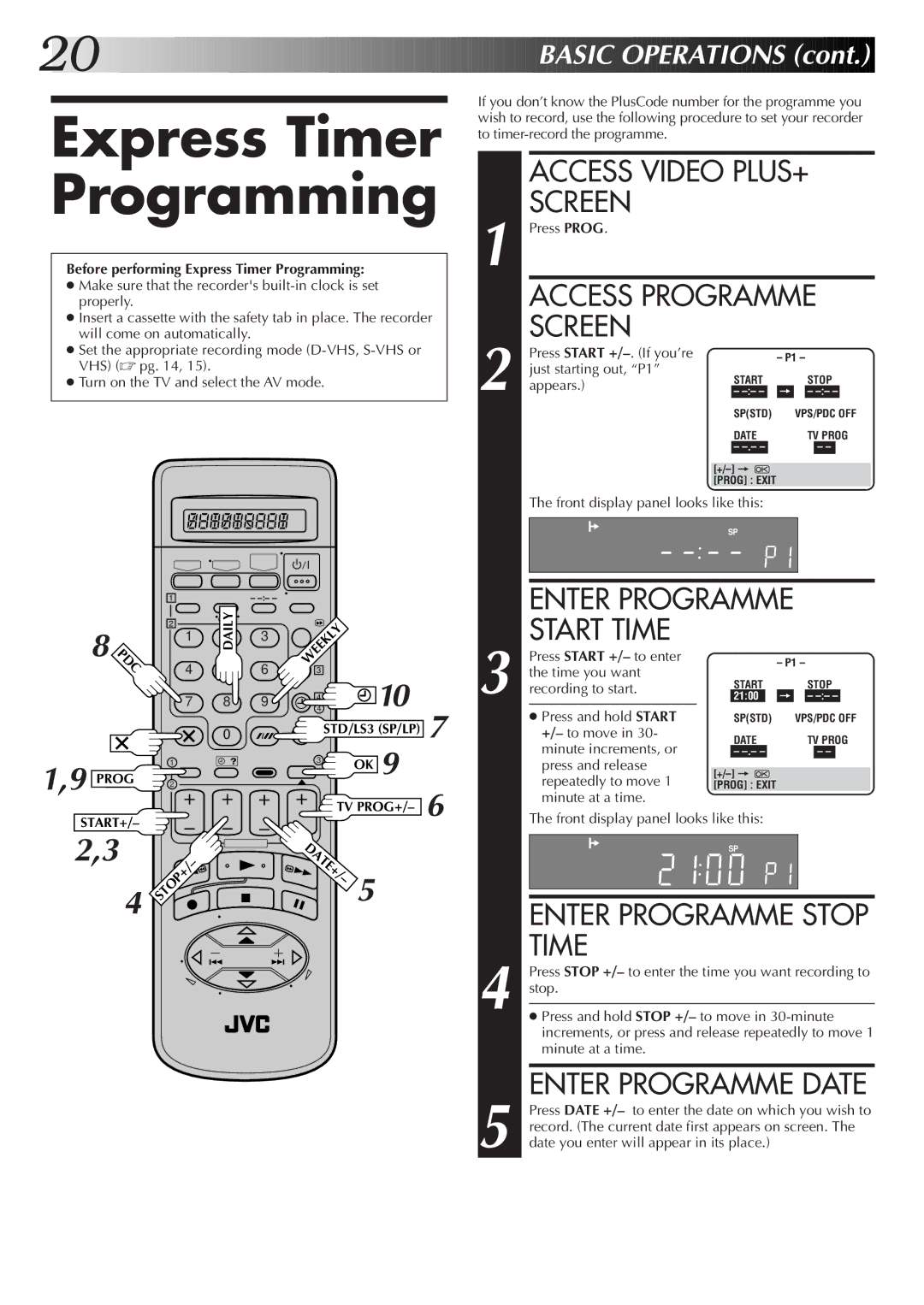 JVC HM-DR10000EK setup guide Express Timer Programming, Start Time, Enter Programme Date 