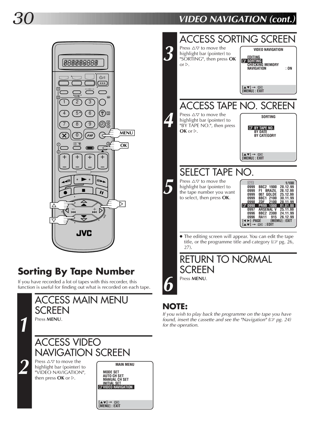 JVC HM-DR10000EK setup guide Access Sorting Screen, Sorting By Tape Number 