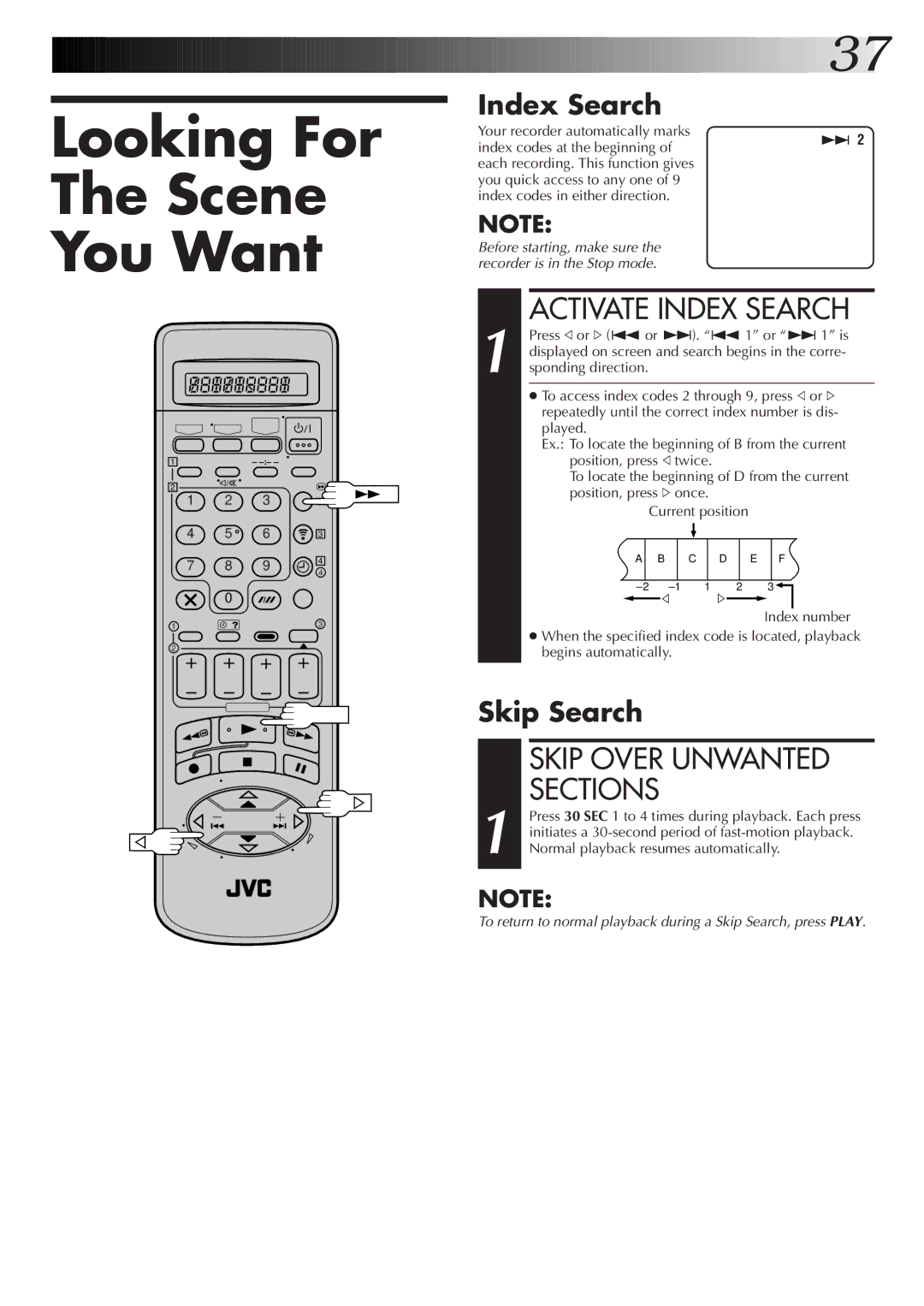 JVC HM-DR10000EK setup guide Looking For Scene You Want, Activate Index Search, Skip Over Unwanted, Sections 