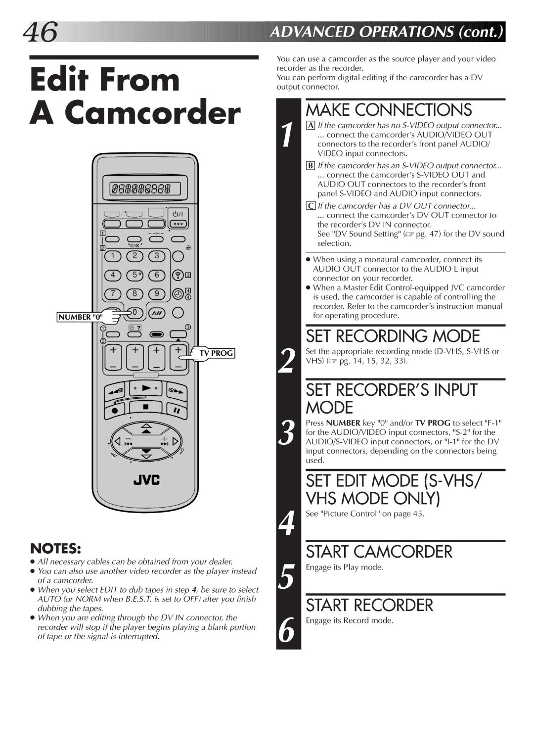 JVC HM-DR10000EK setup guide Edit From Camcorder 