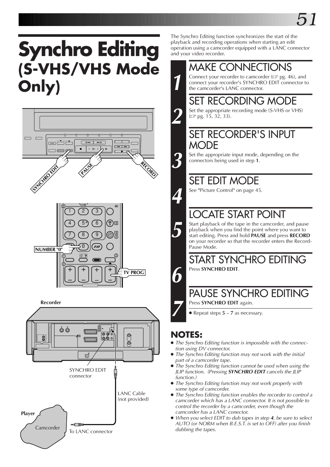 JVC HM-DR10000EK setup guide Synchro Editing, Repeat steps 5 7 as necessary 