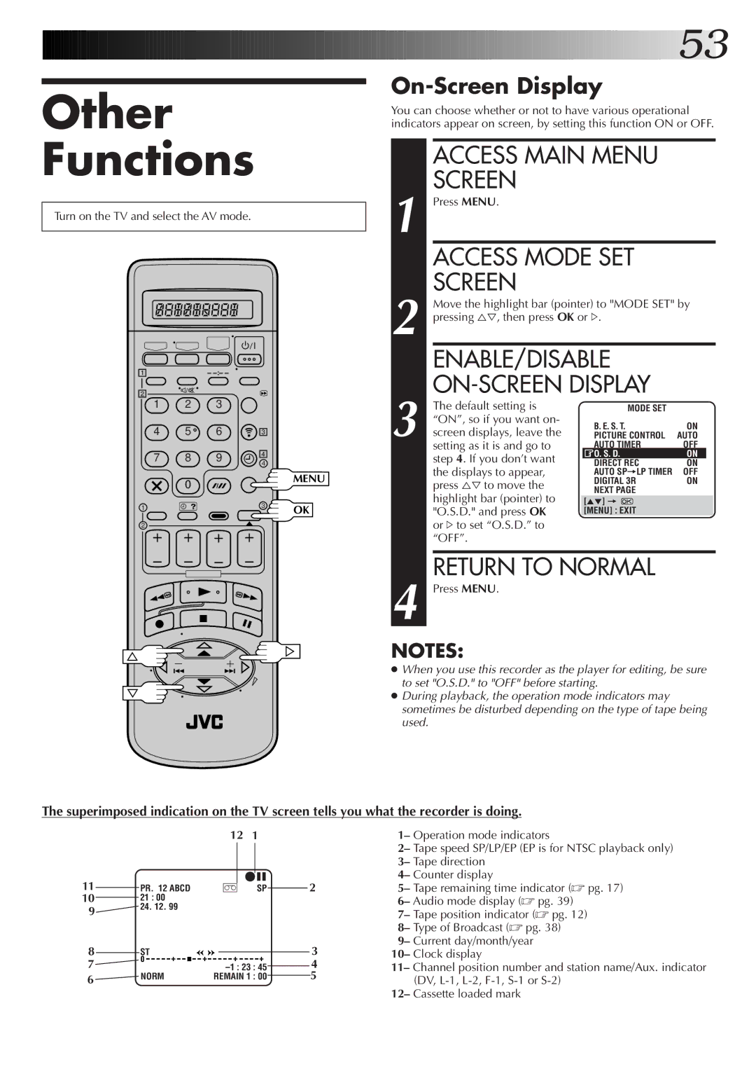 JVC HM-DR10000EK setup guide Other Functions, Enable/Disable, On-Screen Display 