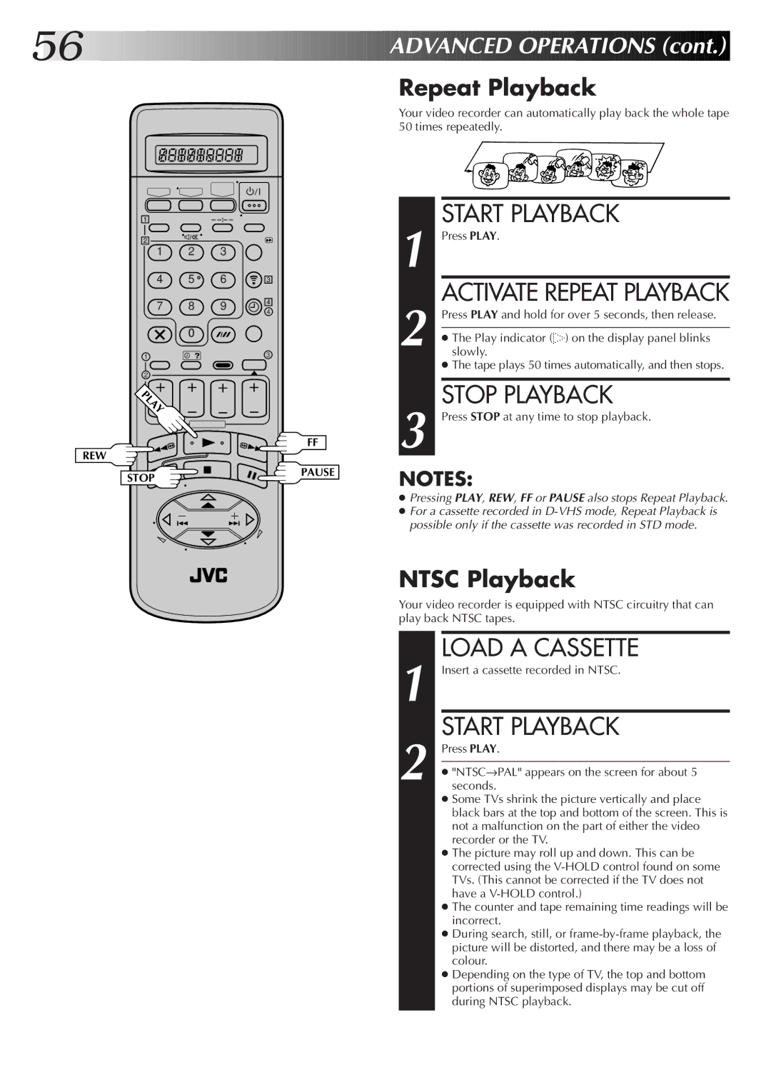 JVC HM-DR10000EK setup guide Ntsc Playback, Activate Repeat Playback 