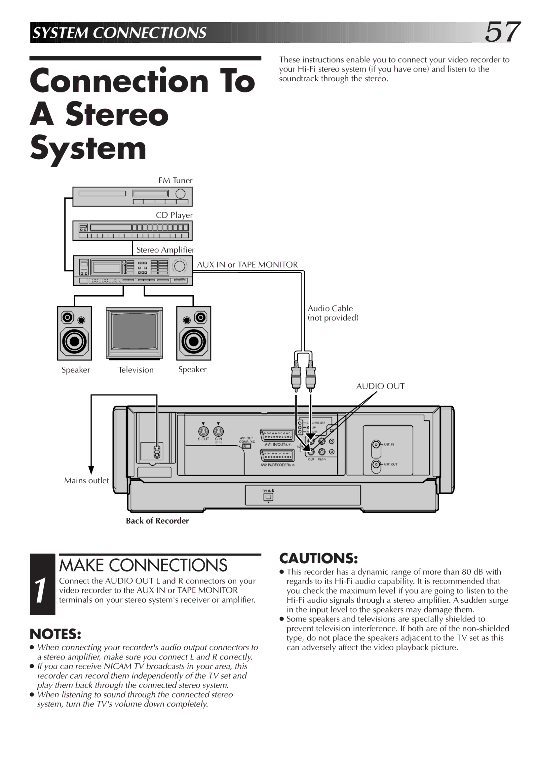 JVC HM-DR10000EK setup guide Connection To Stereo System, Audio OUT 