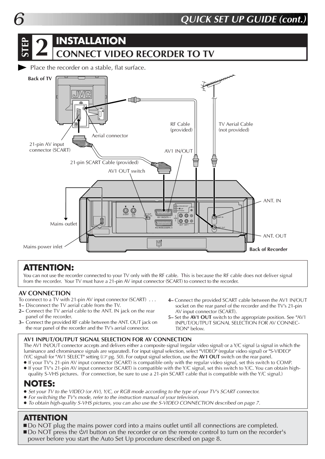 JVC HM-DR10000EK setup guide Connect Video Recorder to TV, Back of TV, Back of Recorder 