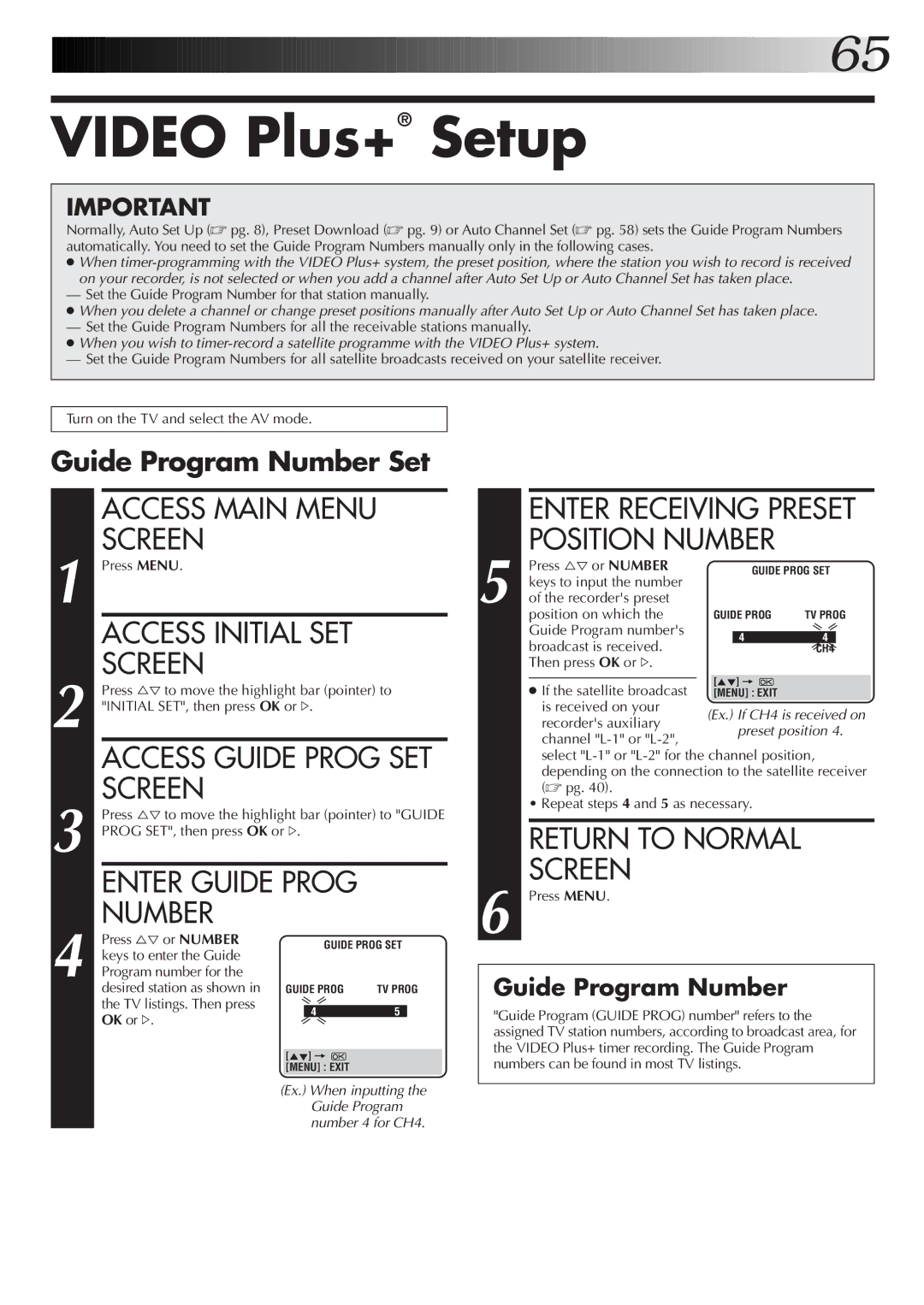 JVC HM-DR10000EK setup guide Video Plus+ Setup, Guide Program Number Set 