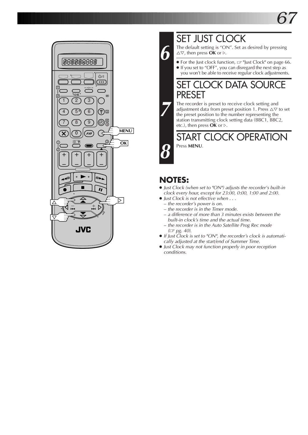 JVC HM-DR10000EK setup guide SET Just Clock, SET Clock Data Source Preset, Start Clock Operation 