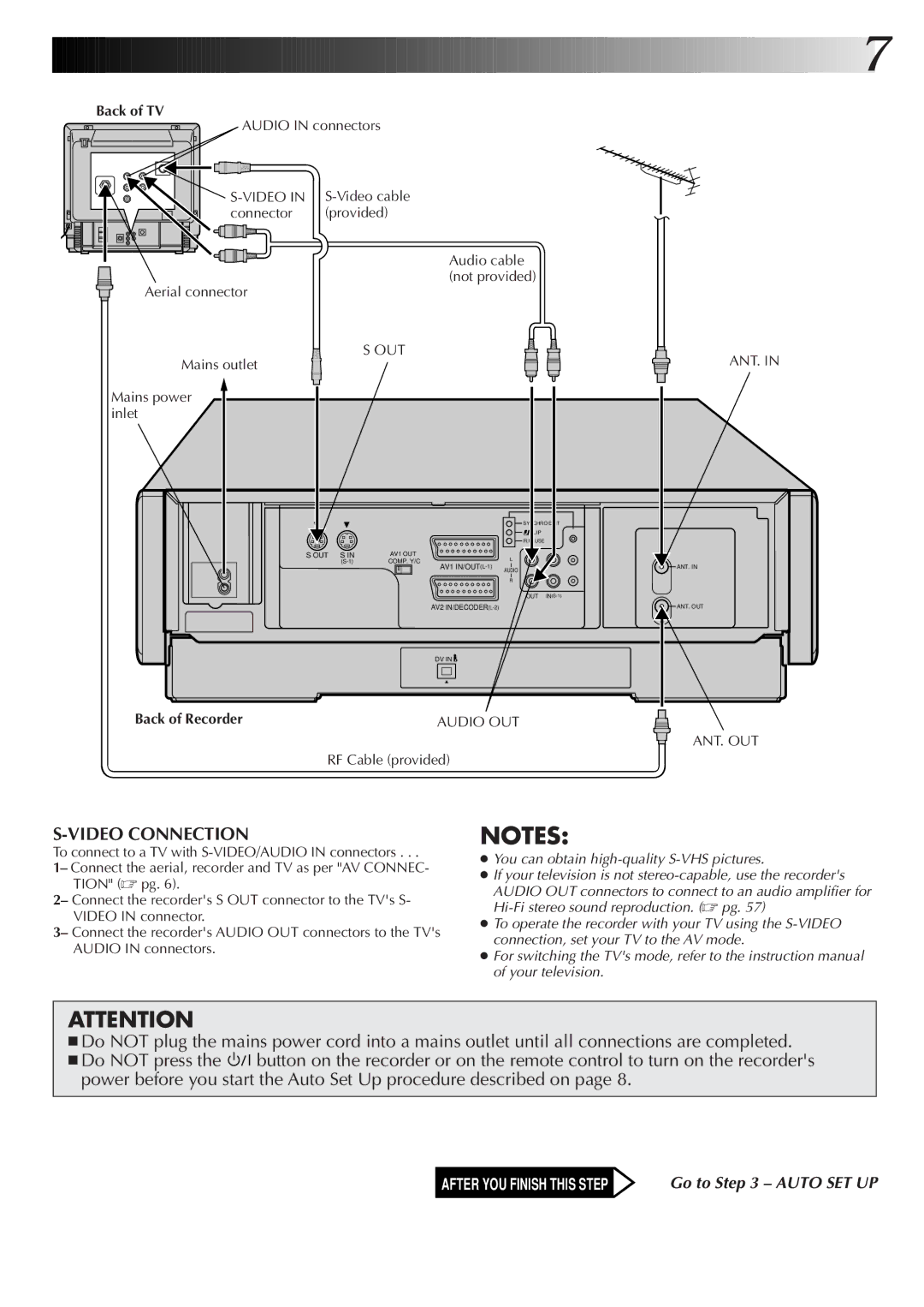 JVC HM-DR10000EK setup guide Audio in connectors, Video, Out, Mains power inlet, RF Cable provided 