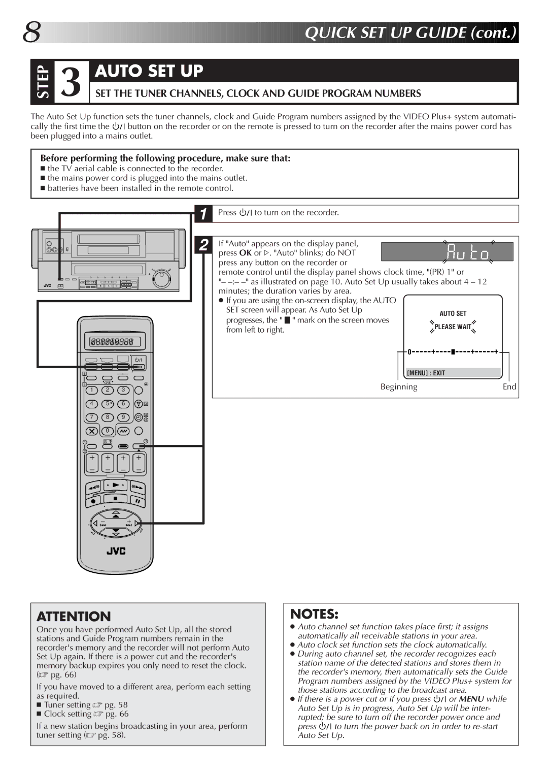 JVC HM-DR10000EK setup guide Step Auto SET UP, Before performing the following procedure, make sure that 