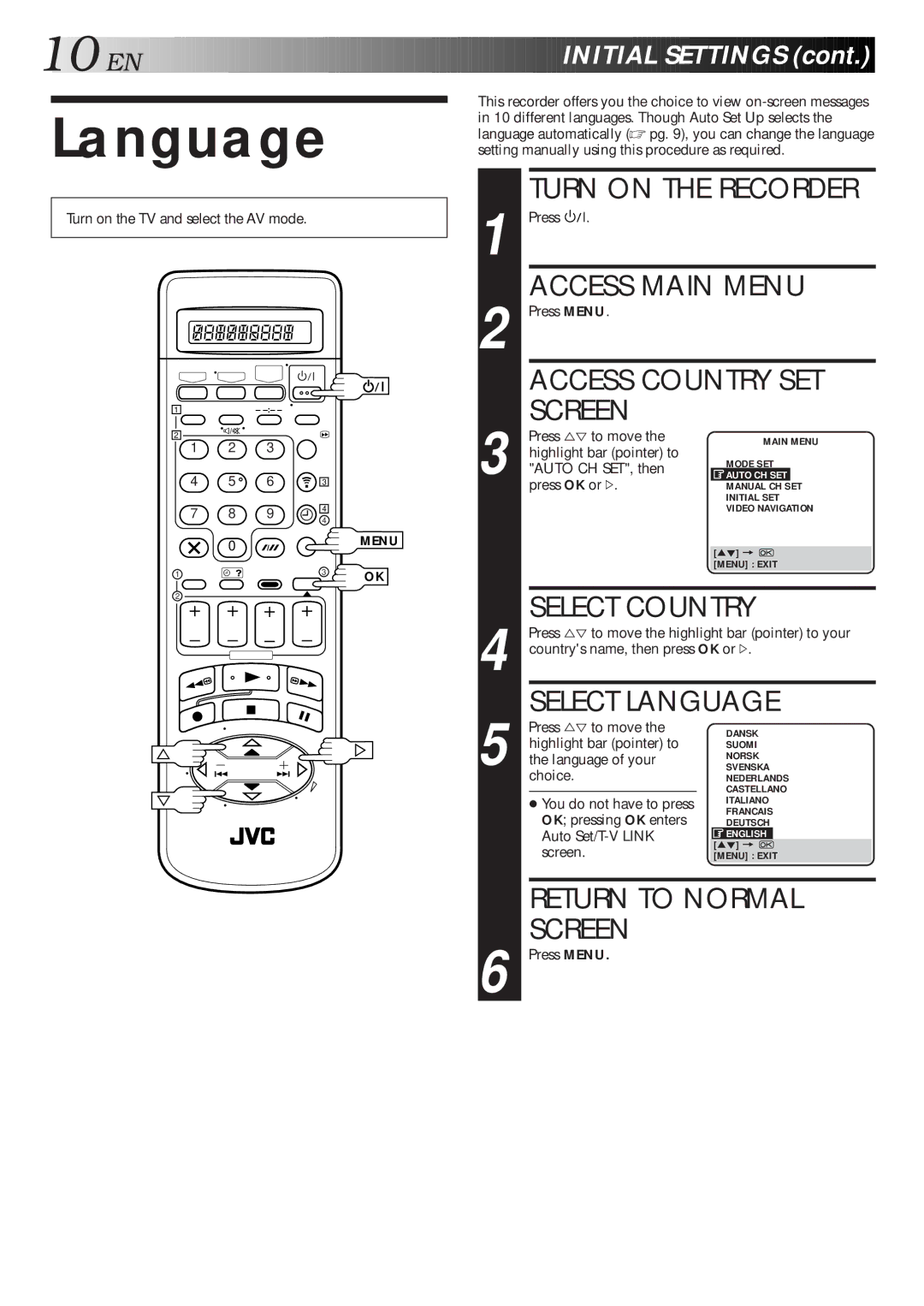 JVC HM-DR10000EU specifications Language, Screen 