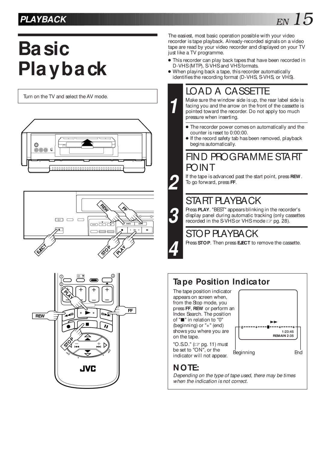 JVC HM-DR10000EU specifications Basic Playback, Load a Cassette, Point, Start Playback, Stop Playback 