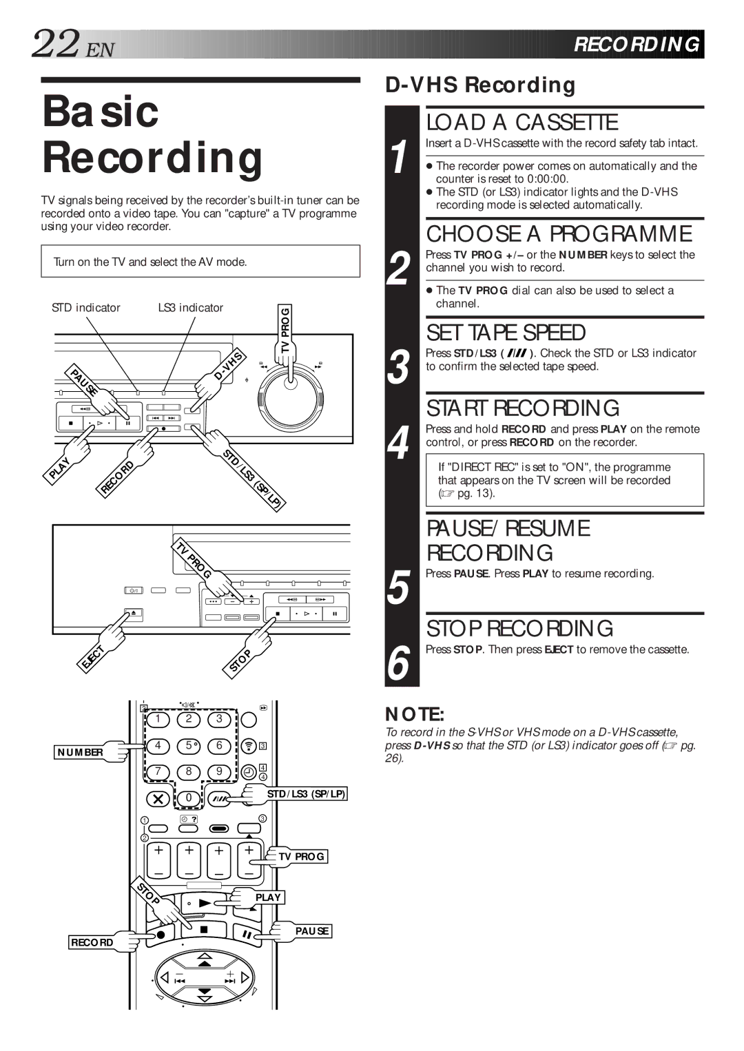 JVC HM-DR10000EU specifications Basic Recording 