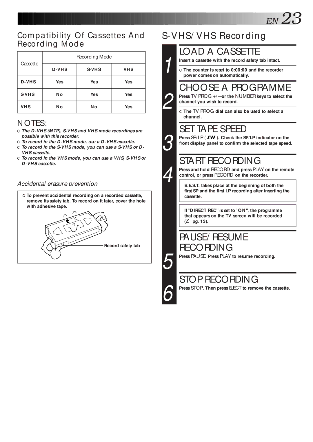 JVC HM-DR10000EU specifications Compatibility Of Cassettes And Recording Mode 