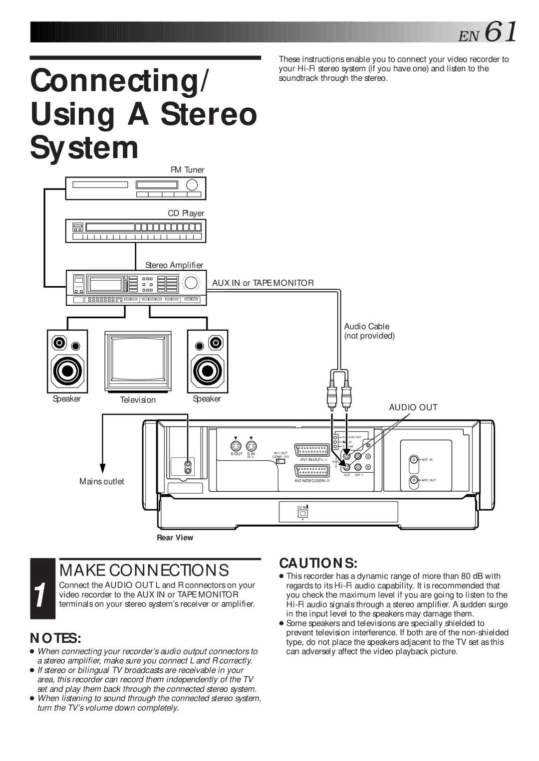 JVC HM-DR10000EU specifications Connecting Using a Stereo System, Rear View 