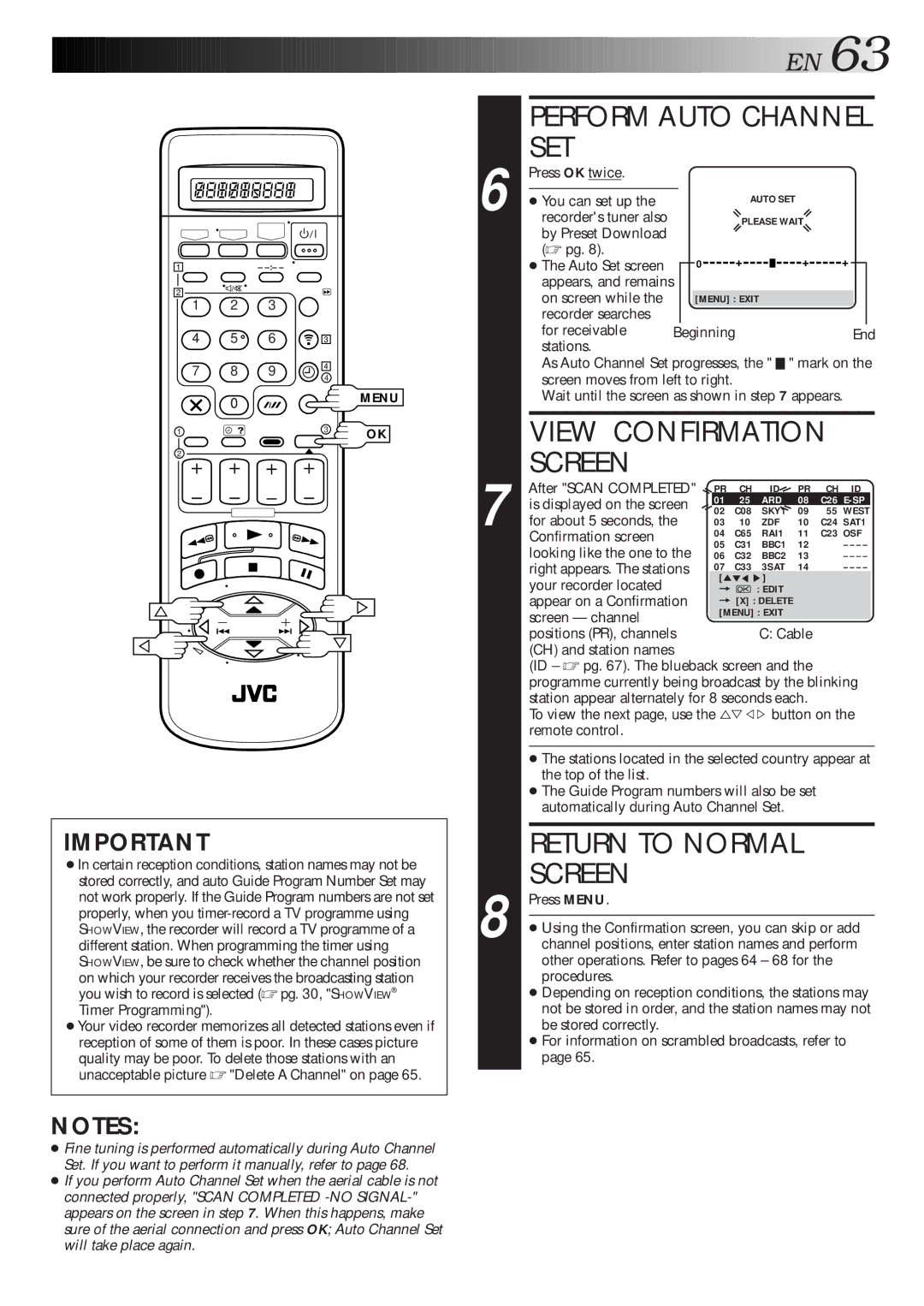 JVC HM-DR10000EU specifications Perform Auto Channel SET, View Confirmation Screen 