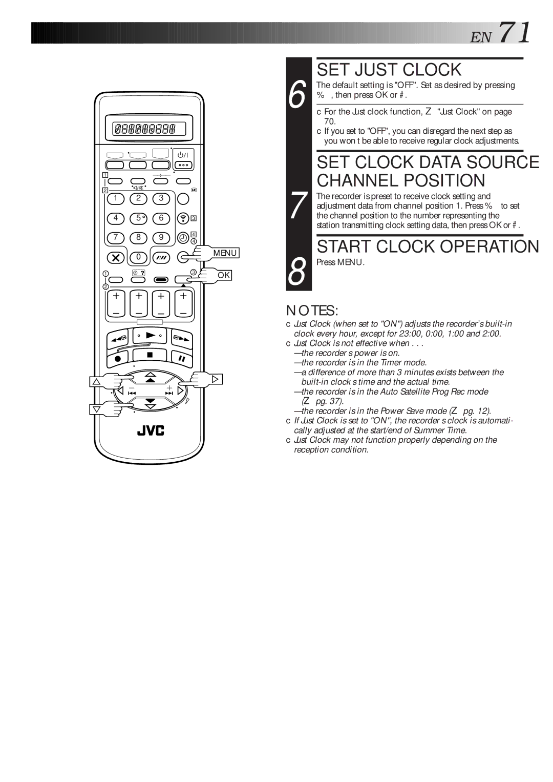 JVC HM-DR10000EU specifications SET Just Clock, Default setting is OFF. Set as desired by pressing 