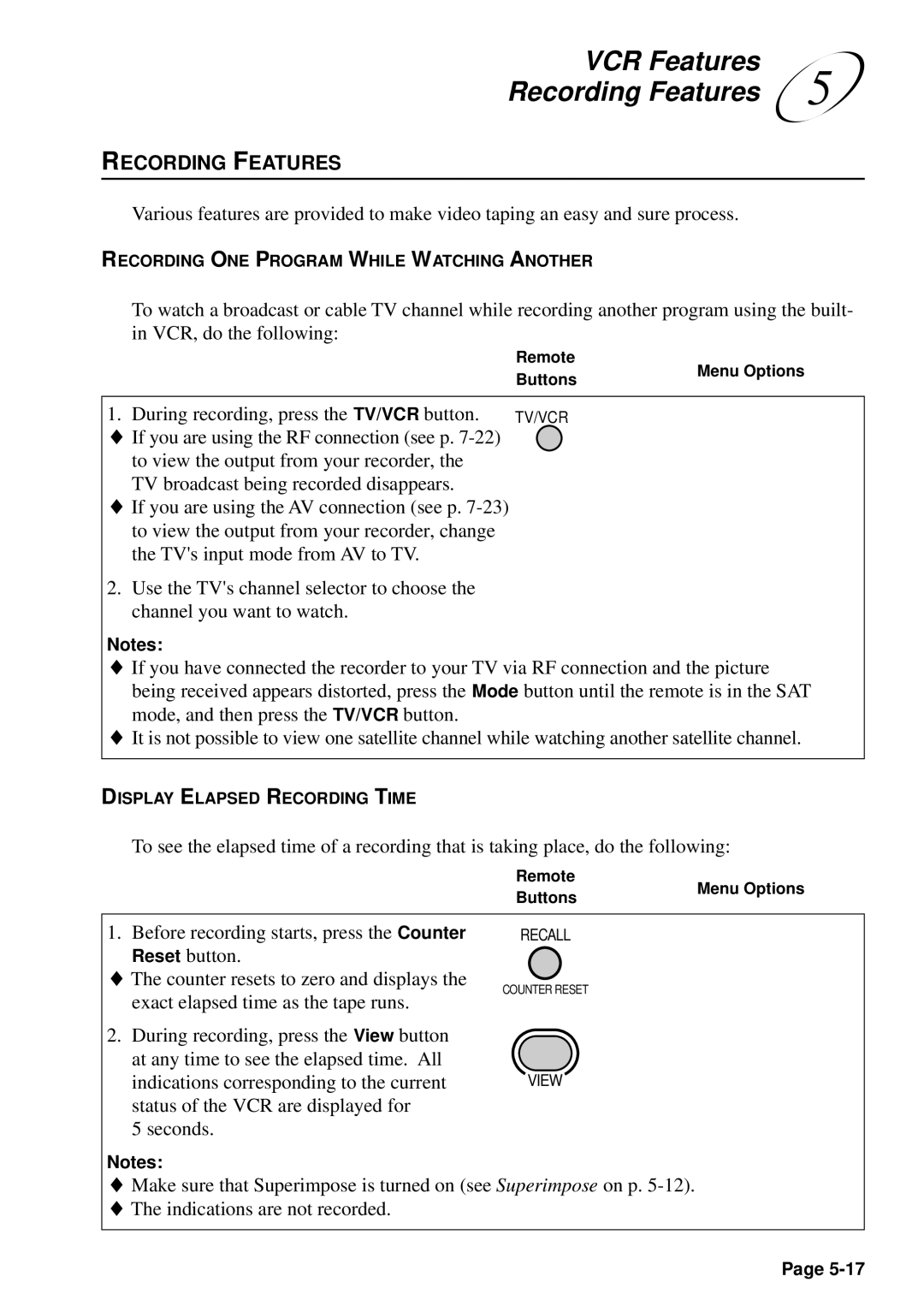 JVC HM-DSR100U, HM-DSR100DU, HM-DSR100RU manual VCR Features Recording Features 