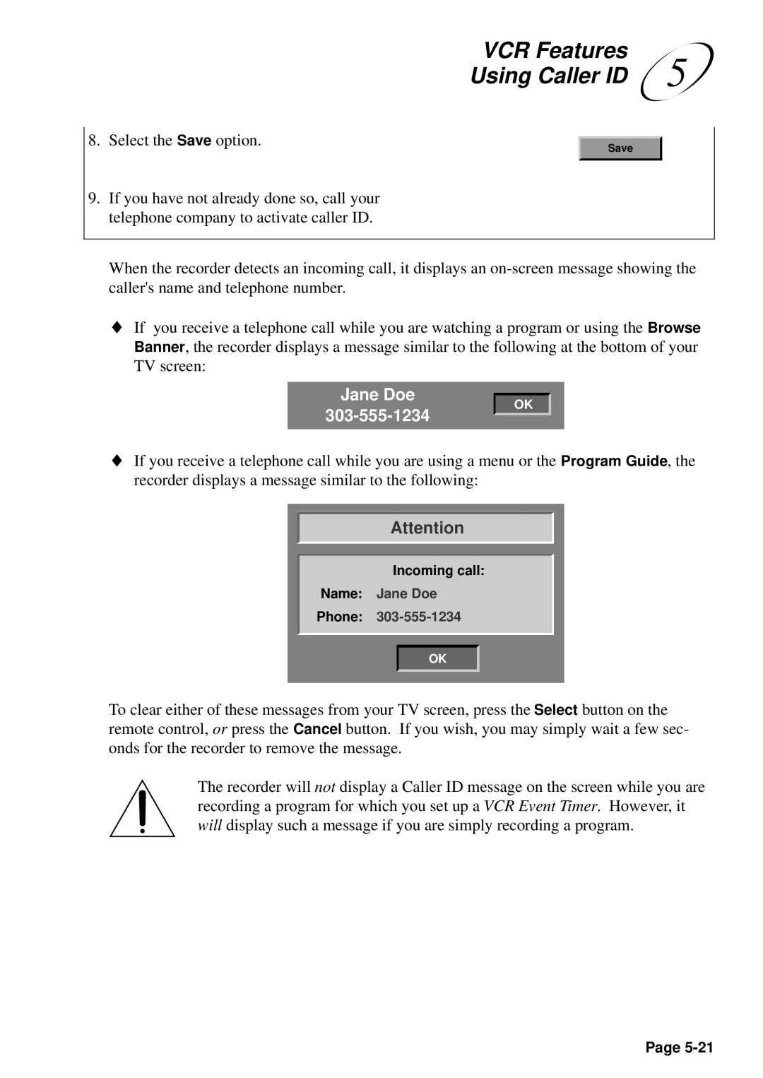 JVC HM-DSR100U, HM-DSR100DU, HM-DSR100RU manual VCR Features, Using Caller ID 