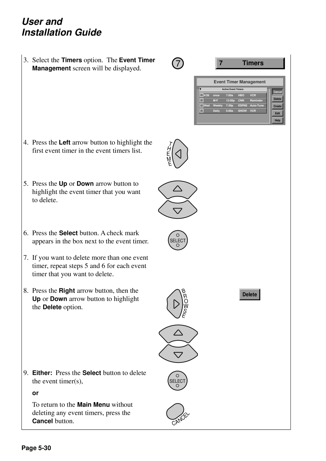 JVC HM-DSR100U, HM-DSR100DU, HM-DSR100RU manual Select the Timers option. The Event Timer 