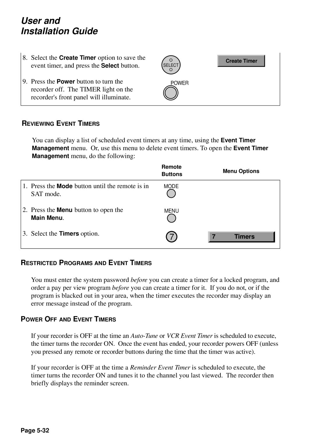 JVC HM-DSR100U, HM-DSR100DU, HM-DSR100RU manual Select the Timers option 