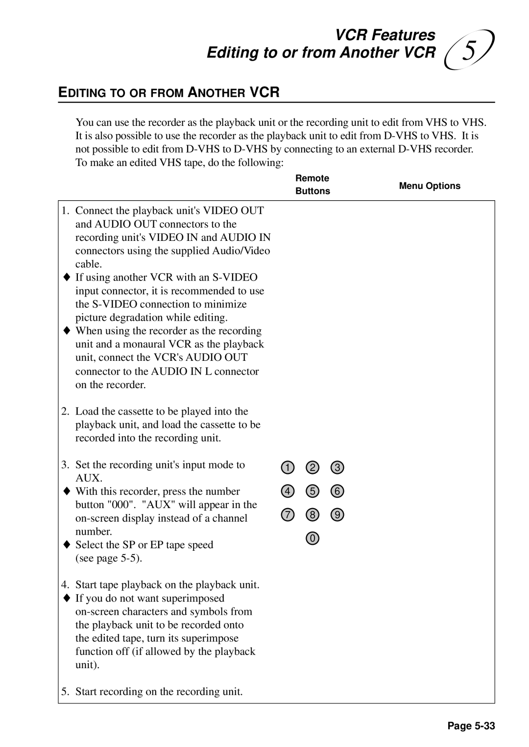 JVC HM-DSR100U, HM-DSR100DU, HM-DSR100RU manual Editing to or from Another VCR 