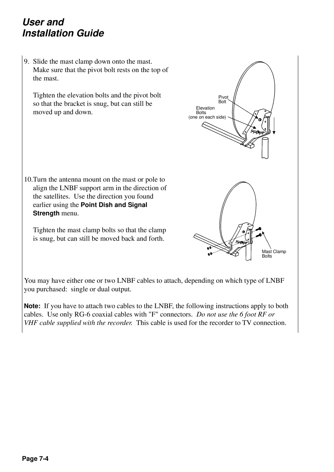 JVC HM-DSR100U, HM-DSR100DU, HM-DSR100RU manual Pivot Bolt Elevation Bolts One on each side Mast Clamp 