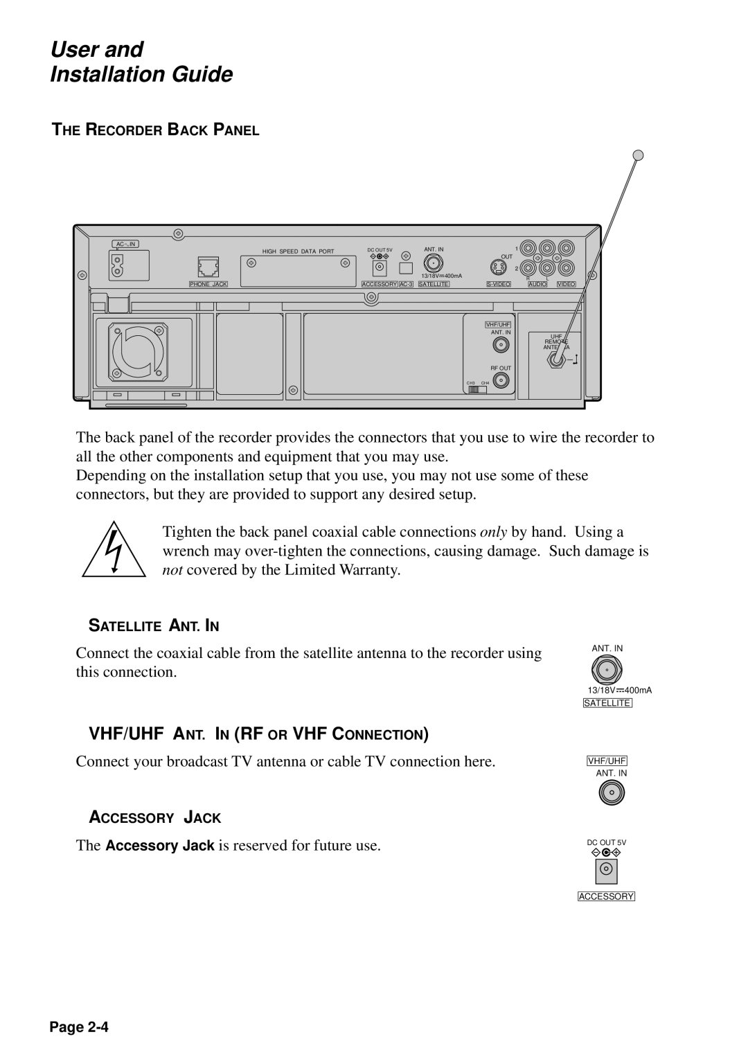 JVC HM-DSR100U, HM-DSR100DU, HM-DSR100RU manual User and Installation Guide, Recorder Back Panel 